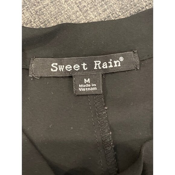 Sweet Rain Black Thin Short Sleeve Tie Front Keyhole Blouse Sz M - Picture 8 of 9